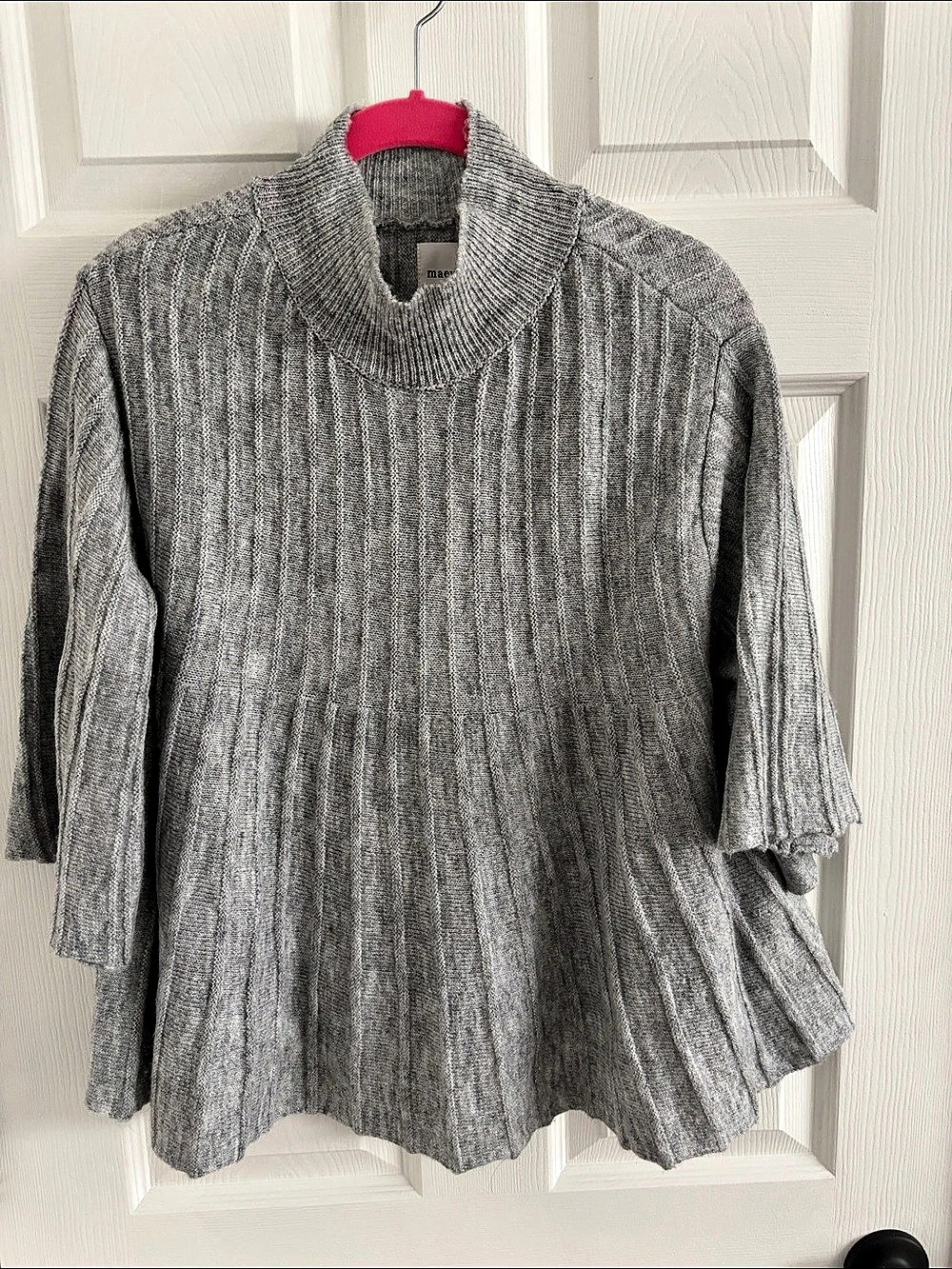 Maeve Short-Sleeve Mock-Neck Swing Sweater Gray XL